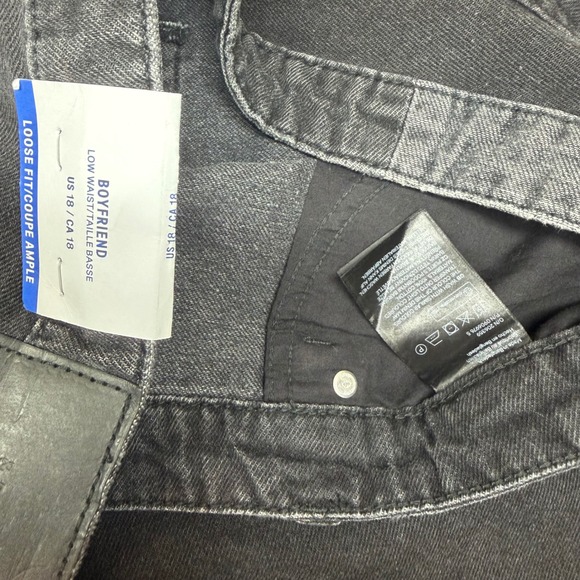 H&M Womens Sz 18 Boyfriend Jeans Black Distressed Ripped Low Waist Loose Fit NWT - Picture 5 of 8